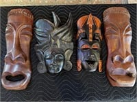 4 x Wooden Decorative Masks
