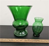 (2) Vintage Green Vases