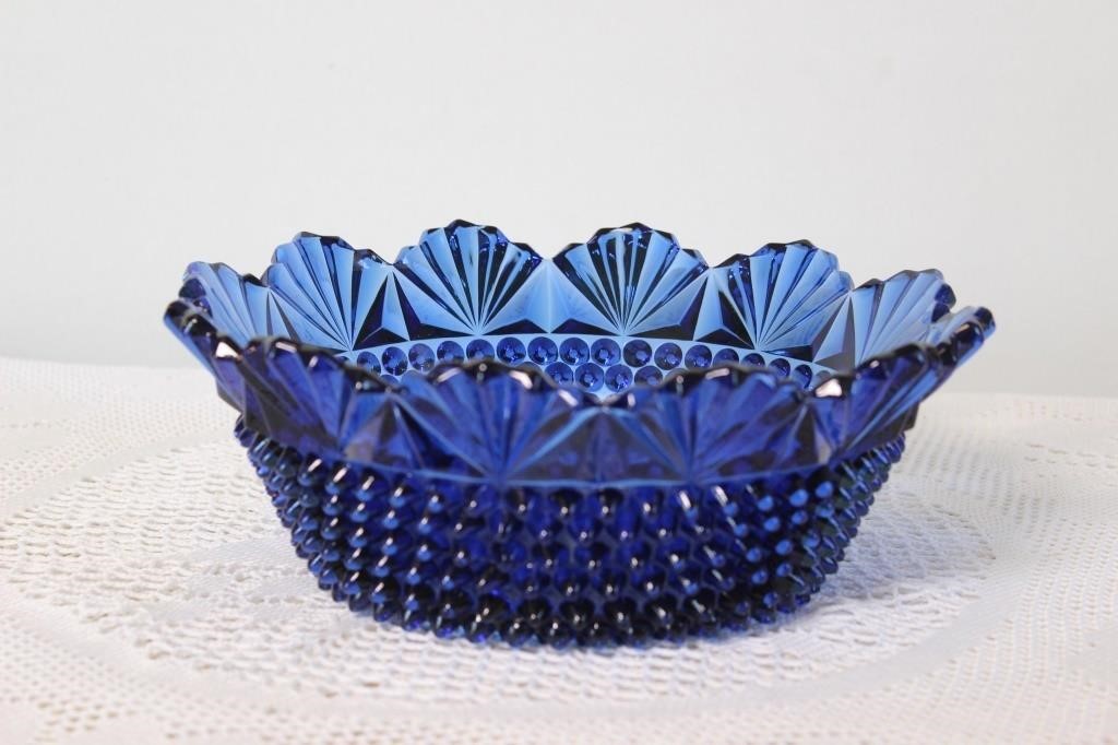 Blue Glass Hobnail Bowl