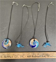 (4) Blown Glass Necklaces- Including Dolphins