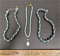 (2) Blue Sea Glass Bead Necklaces