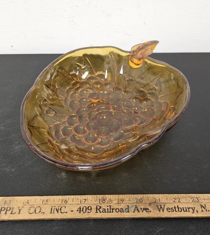 Vintage Amber Grape Bowl