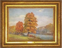 E.R. Glen, Autumn on the Thames, Oil 1942