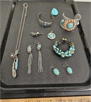 (9) Women's Turquoise Colored Jewelry- Earrings,