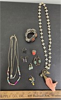 (9) Jewelry- Including Earrings w Natural Stones