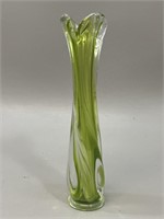 MCM Tall Cased Green Glass Vase