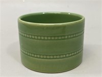 Over And Back Yellow Ware Green Pottery Bowl
