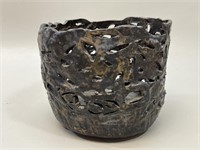 Studio Pottery Black Earthenware Footed Planter