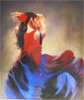 Lg Flamenco Dancer, Oil on Canvas, Signed