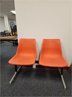 Retro Orange Plastic Double Chairs on Metal Base