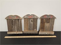 (3) Primitive Wooden Boards w Hooks