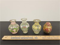 (3) Small Hand Painted Vases and Trinket Egg
