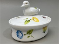 Floral Bird Porcelain Trinket Box w/Lid