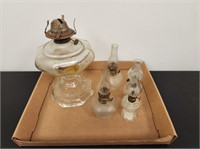 (4) Small Oil Lamps & (1) Large Oil Lamp w/o