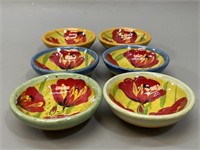 6 Colourful Floral Ceramic Bowls VTG