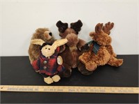(4) Stuffed Plush Animals- Bear, Bunny, Moose