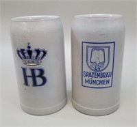 2 German 1 Liter Stoneware Beer Steins
