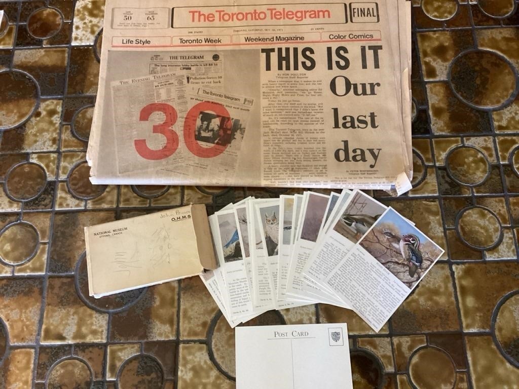 Vintage newspaper and postcards