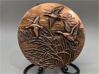 Mallards in Flight, Embossed Copper Display Plate