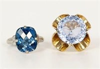 Two 10K / 14K Gold Rings w/ Blue Topaz, Aquamarine