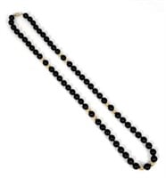 14K Yellow Gold and Onyx Bead Necklace.