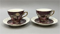 2 Royal Eyleda Rose Bouquet Teacups & Saucers
