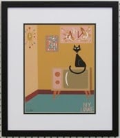 CAT ON TV SIGNED GICLEE BY IVY LOWE