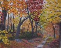 Kirk, Fall Tree Lined Sidewalk, Oil on Canvas