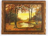 A.E.Gray, English Country Pond Landscape, Oil