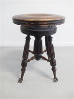 Antique Wood Piano Stool Glass Ball Claw Feet