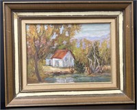 Molyneux, Fall Country House on Pond Landscape Oil