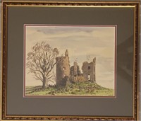 W.J. Hill, Inshoch Castle Ruins, Watercolor