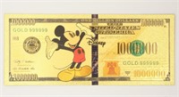 1,000,000 Usd Mickey Mouse 24k Gold Foil Bill