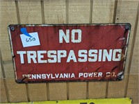 Vintage Porcelain No Trespassing PA Power Co Sign