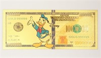 1000000 Usd Donald Duck 24k Gold Foil Bill