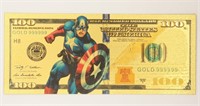 100 Usd Captain America 24k Gold Foil Bill