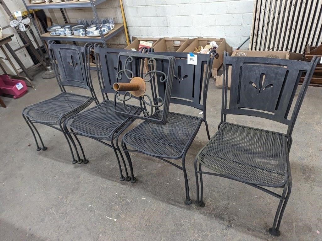8 Wrought Iron Chairs and Umbrella Stand