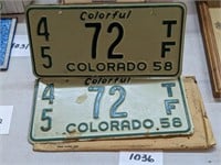 1958 Colorado License Plate Matching Pair