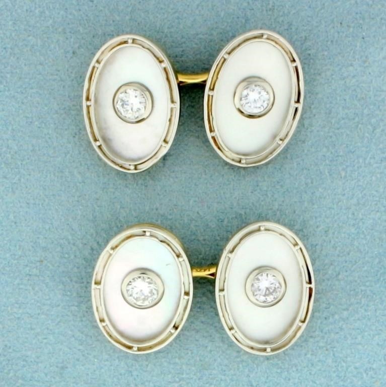 1ct TW Diamond and Mother of Pearl French Cufflink