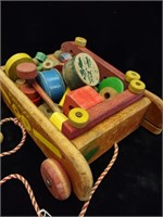 PlaySkool Pull String Wooden Wagon w/Blocks