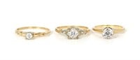 Three 14K Yellow Gold Engagement Style Rings.