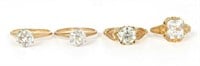 Four 10K Yellow Gold Engagement Style Rings.