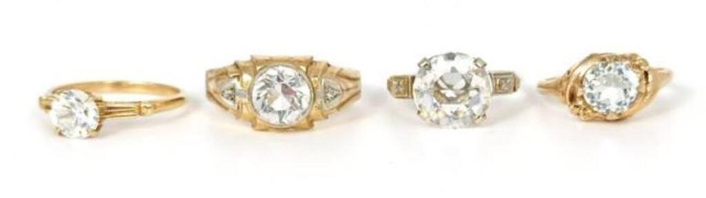 Lot: Four Vintage 10K White & Yellow Gold Rings.