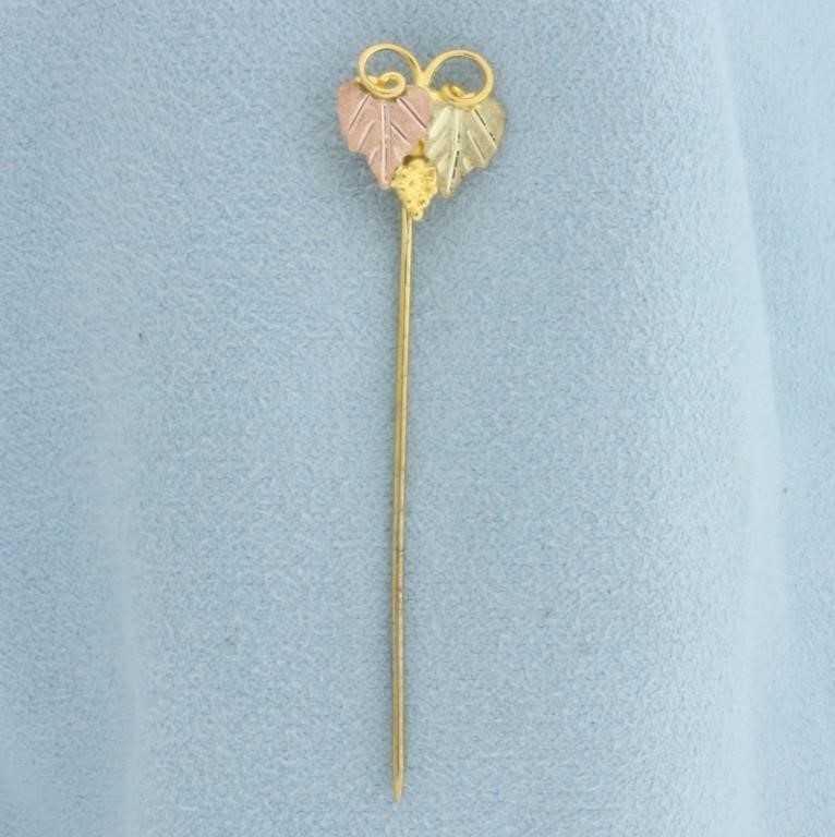 Black Hills Gold Leaf Stick Pin in 12k Yellow, Ros