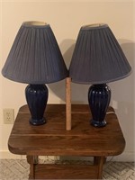 2- navy medium sized lamps and shades
