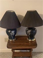 2- large navy lamps with shades