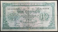 1943 Belgium 10 Francs Note