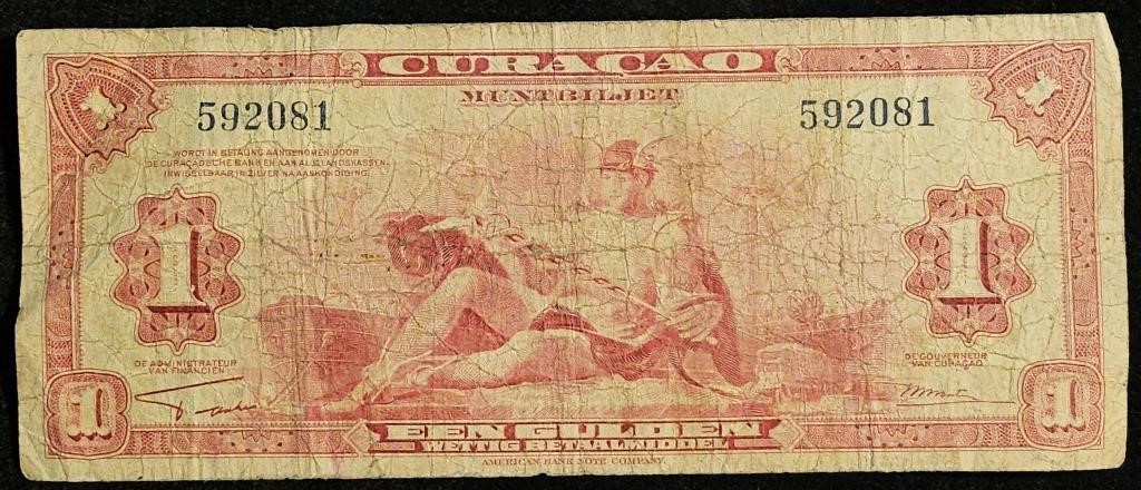 1942 Curacao 1 Gulden Note - Printed by ABNC