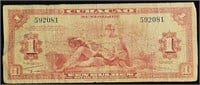 1942 Curacao 1 Gulden Note - Printed by ABNC