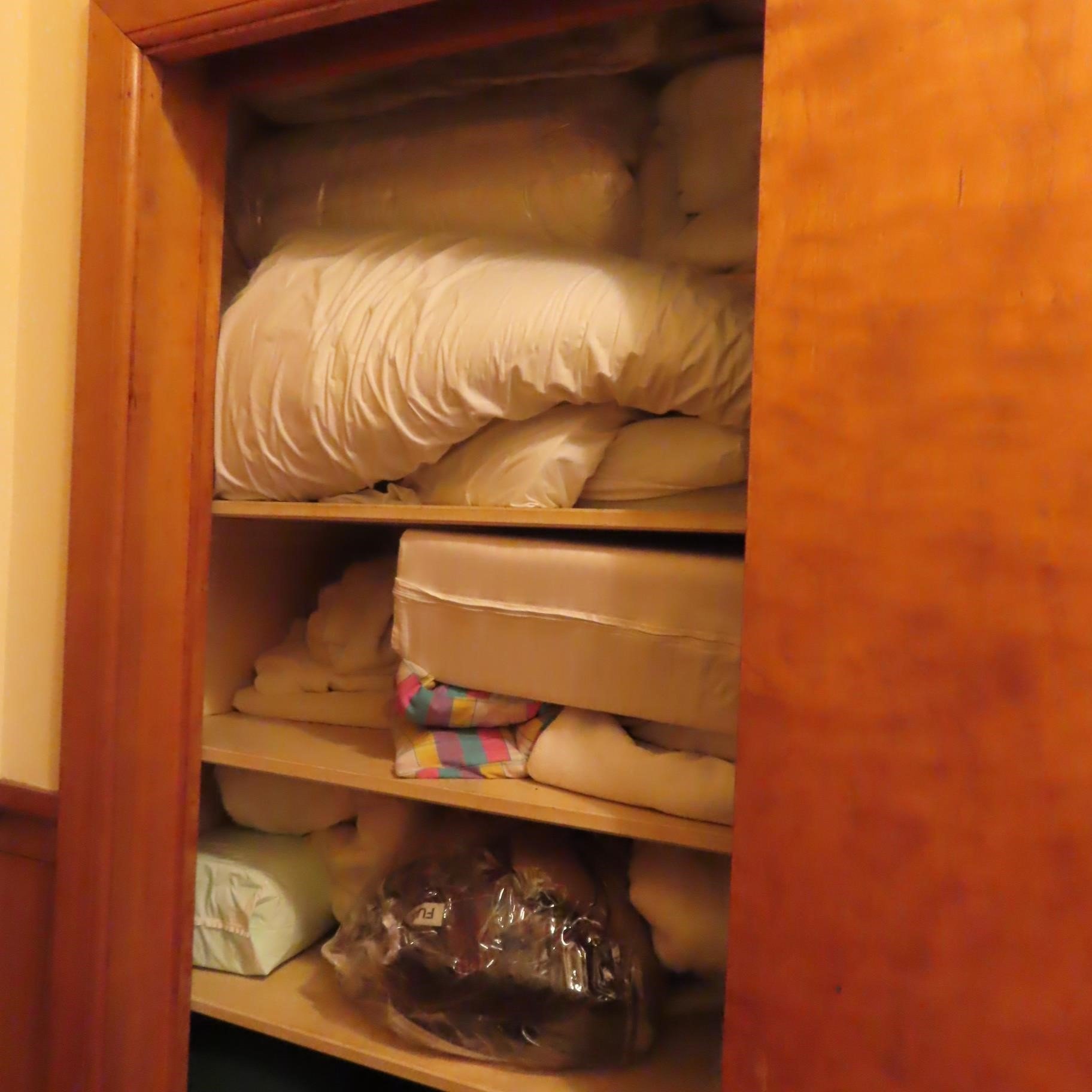 Contents of Linen Closet, Bedding and Blankets.